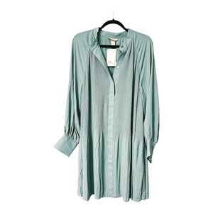 H&M Pleated Olive Green Shirt Dress - New With Tags (Size Medium)